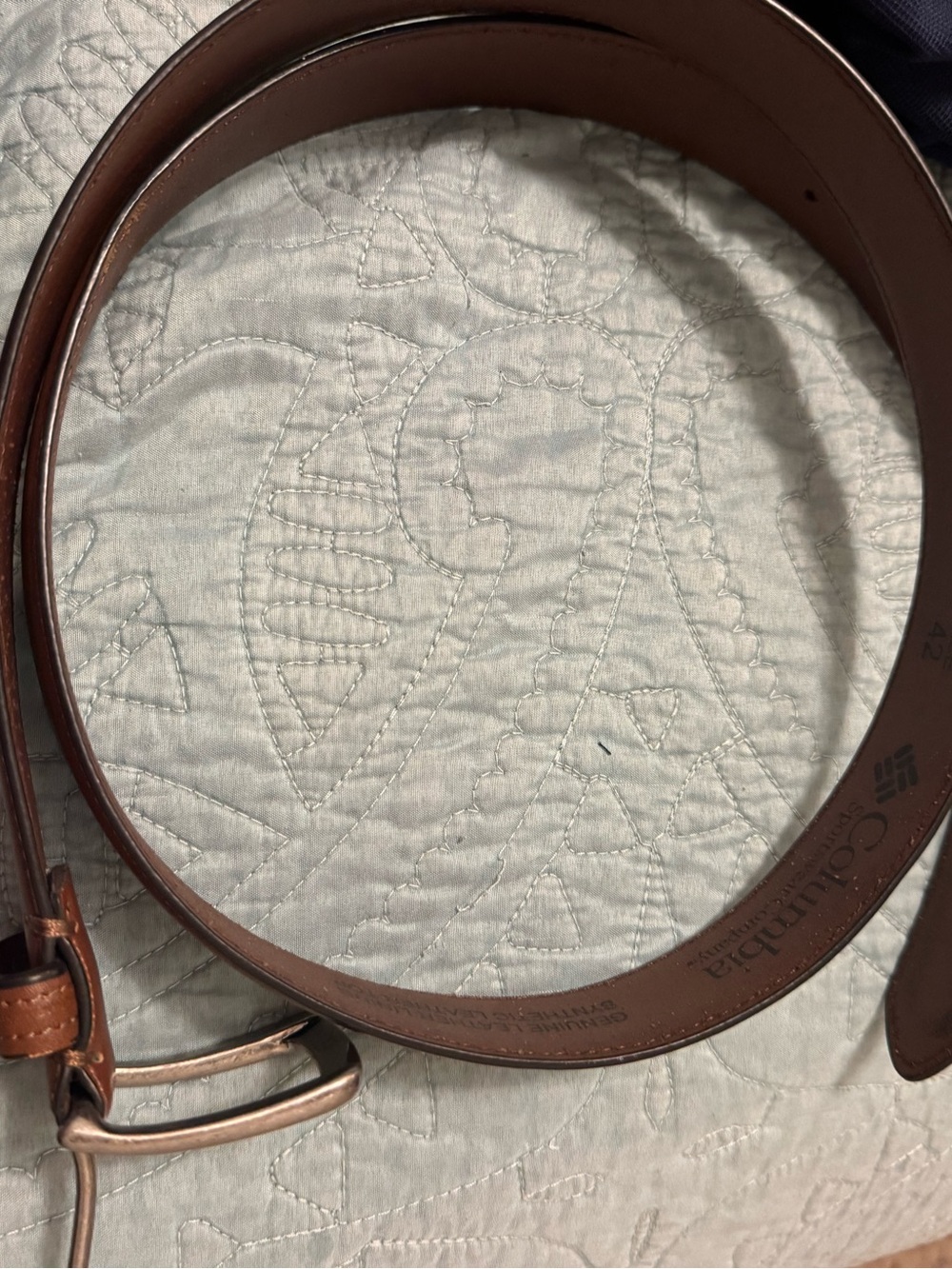 Columbia Brown Leather Belt with Brushed Metal Buckle